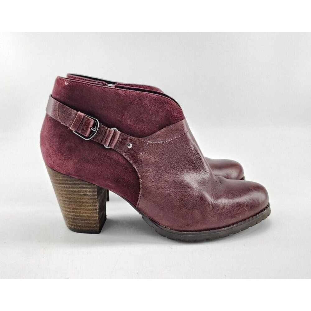 CLARKS Womens Mission Parker Size 6.5 Block Heel Bootie Burgundy Leather Suede 9 - Picture 5 of 10